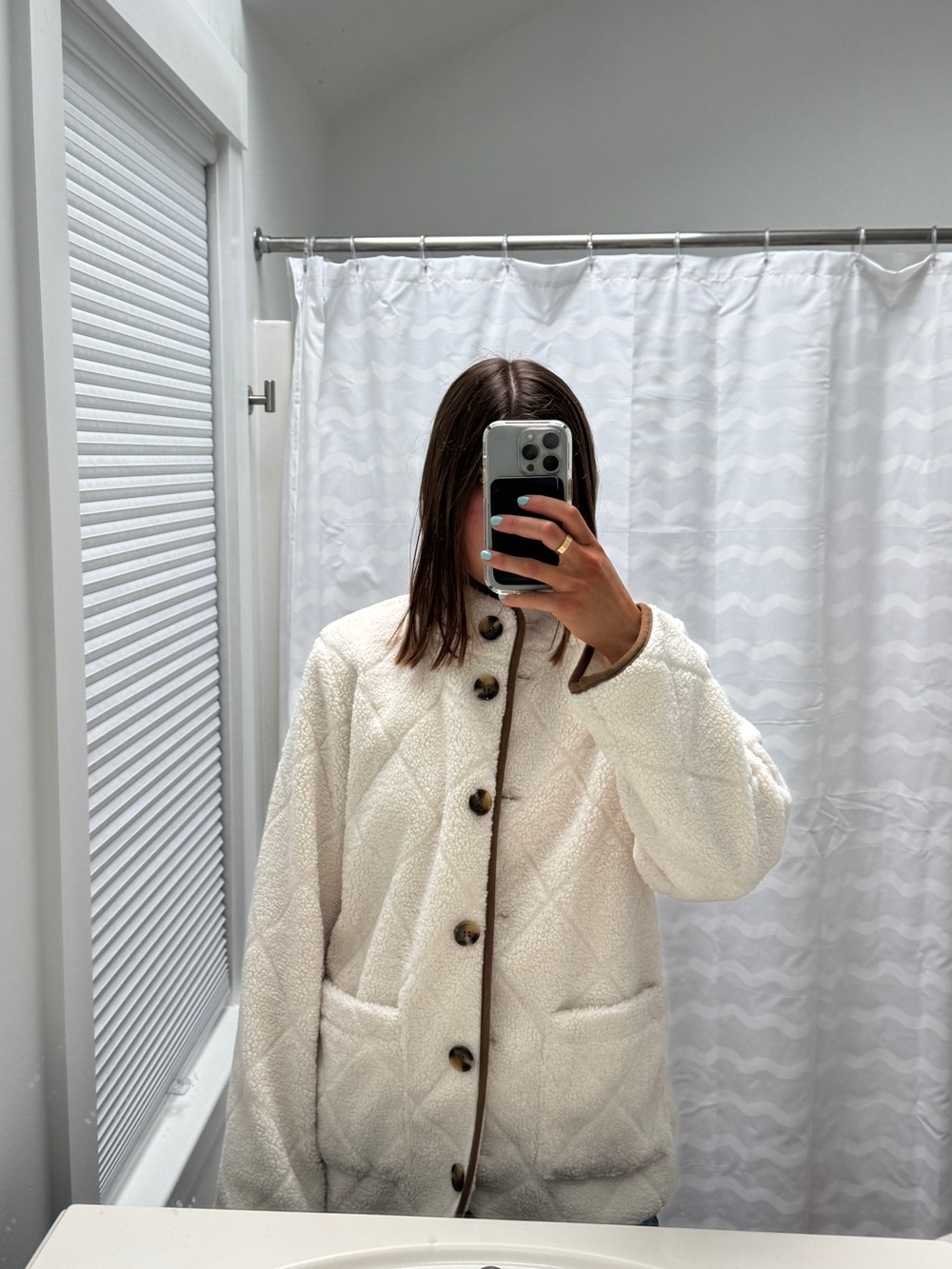 Lauren Ralph Lauren Cream Teddy Button-Front Jacket